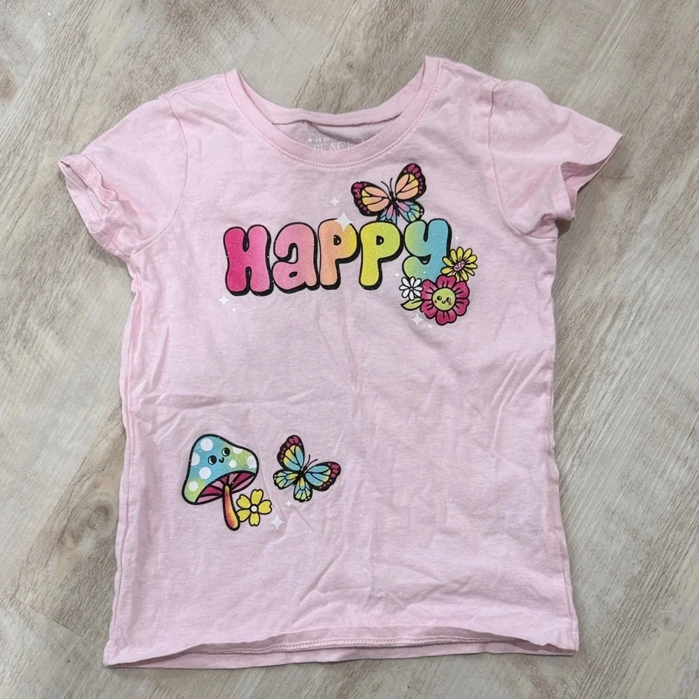 The Children's Place Pink Tee with Colorful Happy Print